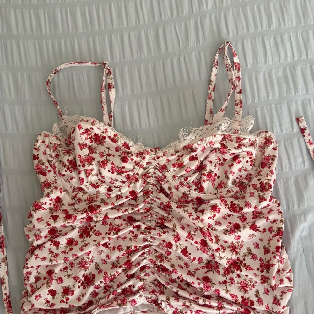 Source Unknown White Cami with Red Floral Print